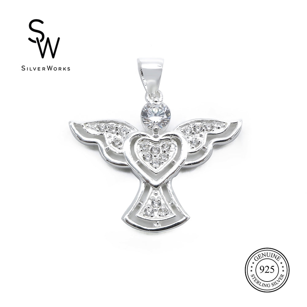 Silverworks C4903 Angel Design Pendant with Heart