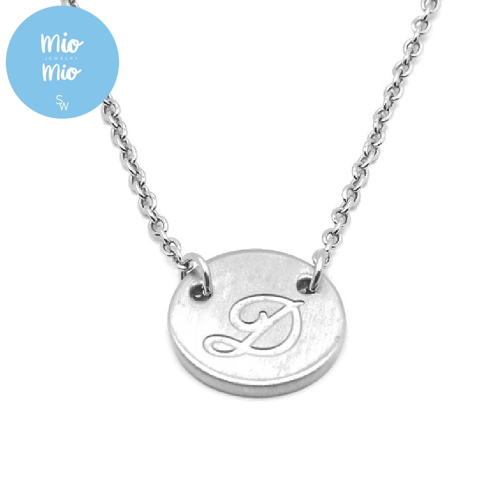
                      
                        Reign Round Plate Letter Engraved Stainless Steel Pendant Necklace | SilverWorks
                      
                    