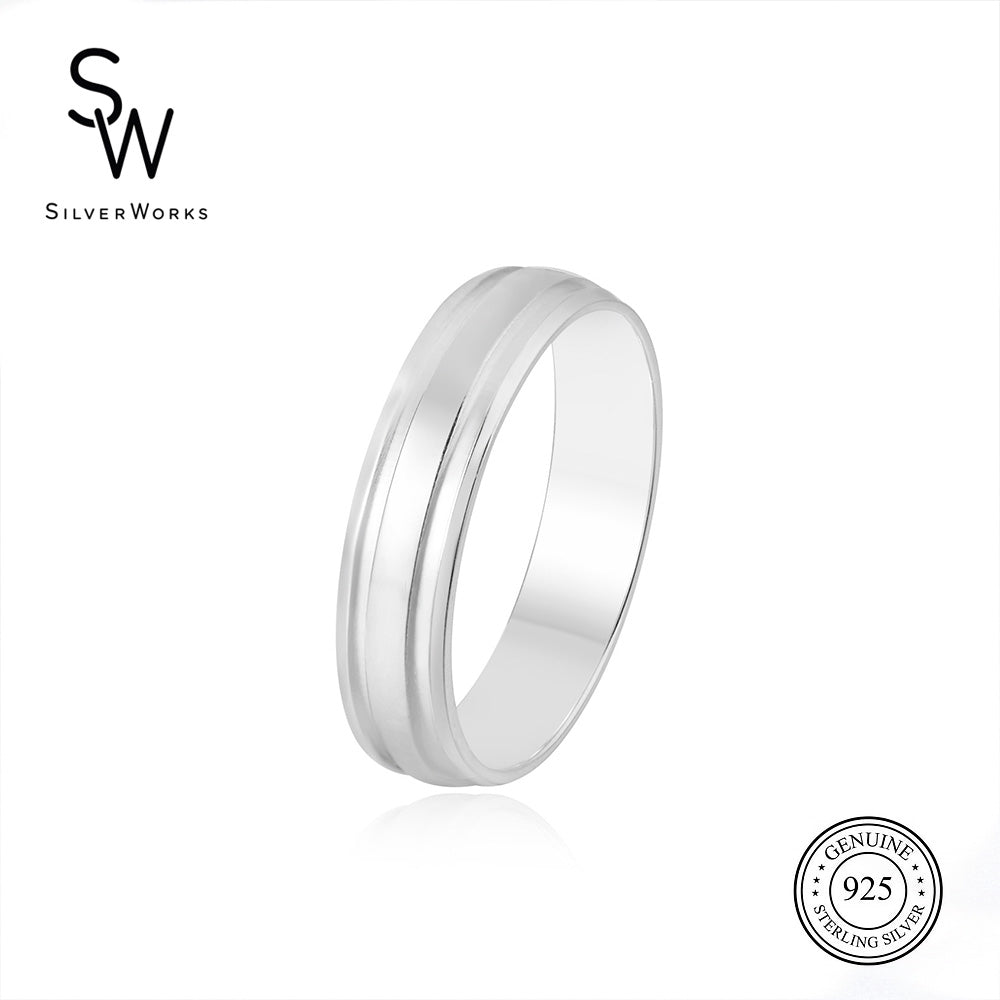 Silverworks Sandblasted Band Ring with 2 Deep Cut Lines R4421