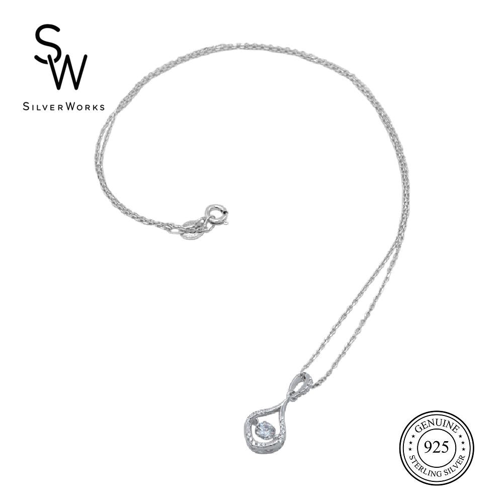 Silverworks N3816 Teardrop Dancing Gem Design Necklace