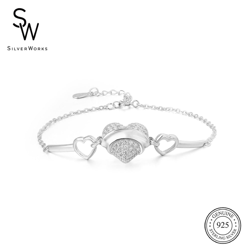 Silverworks Linked Engraveable Heart and 2 Open Heart Bracelet B5263