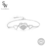 Silverworks Linked Engraveable Heart and 2 Open Heart Bracelet B5263