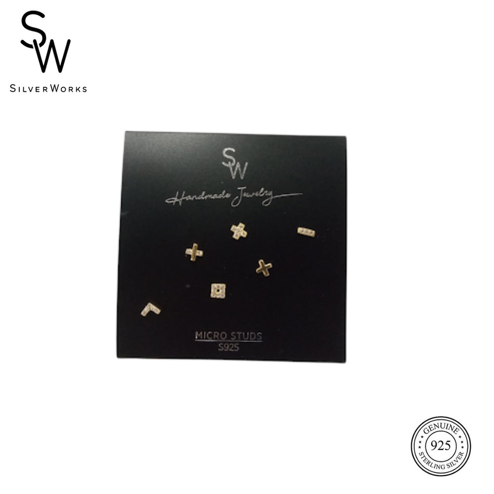 Silverworks Mix and Match Math Symbols Dainty Earrings - Gold MicroStud Collection S737