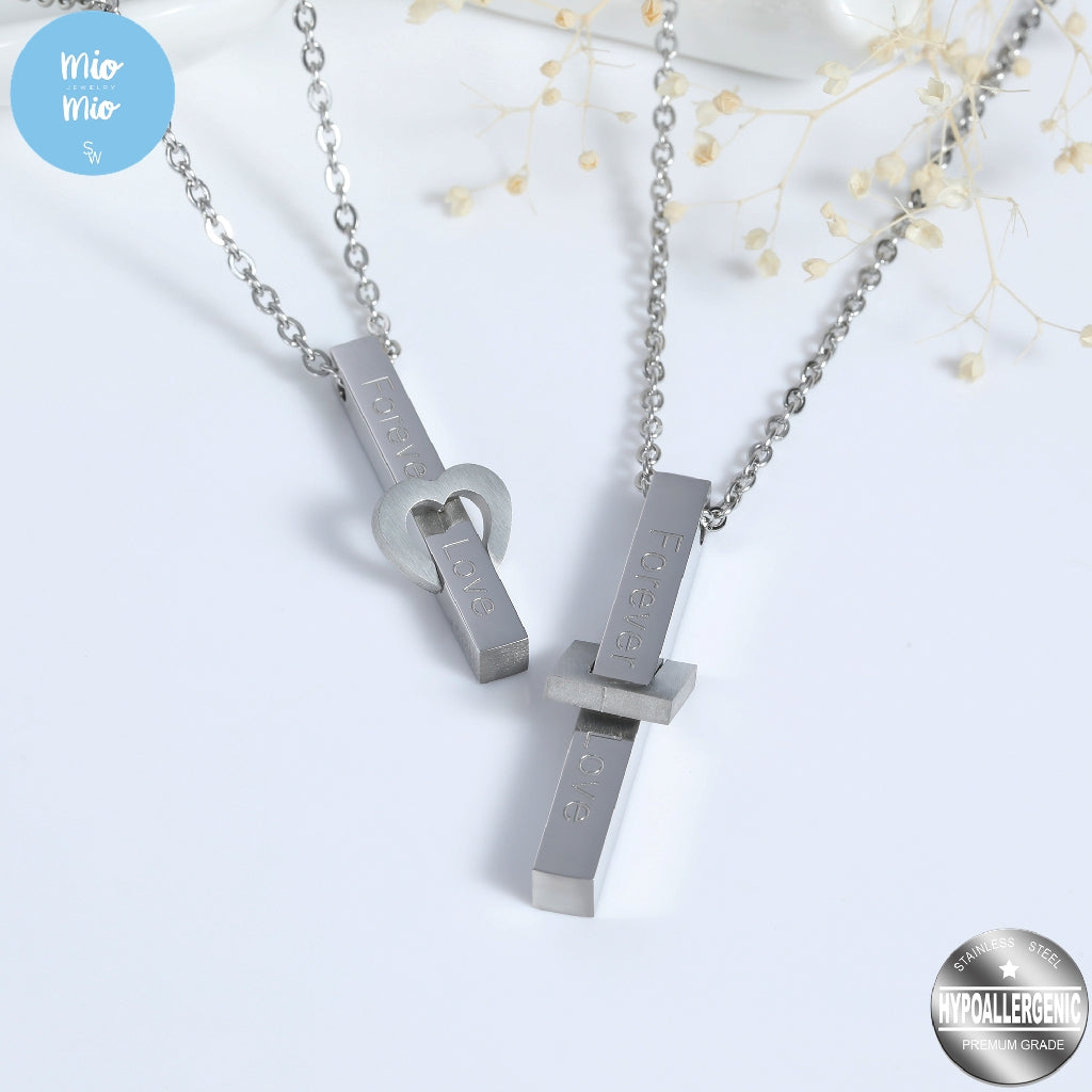 Isra ID Bar Forever Love Engraved Couple Stainless Steel Necklace Set | SilverWorks
