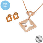Mio Mio by Silverworks Square with Cut-Out Diamond Earrings and Necklace Set X4311