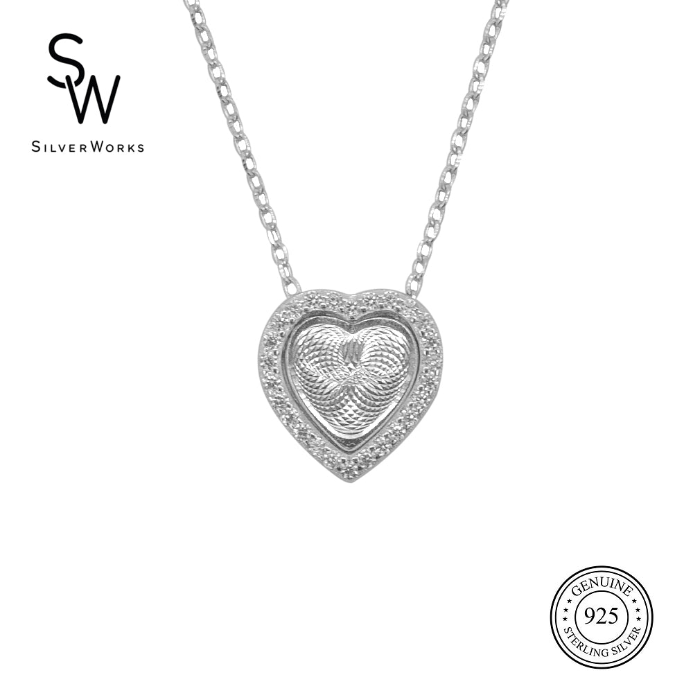 Silverworks Heart with Printed Halo Necklace Silver Fashion Accessory For Women N4161