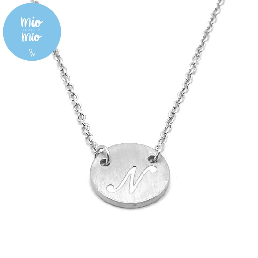 
                      
                        Reign Round Plate Letter Engraved Stainless Steel Pendant Necklace | SilverWorks
                      
                    