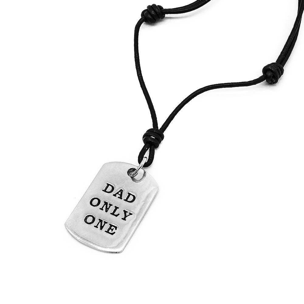 "Dad Only One" Engraved Dogtag Pendant in Leather Necklace | SilverWorks