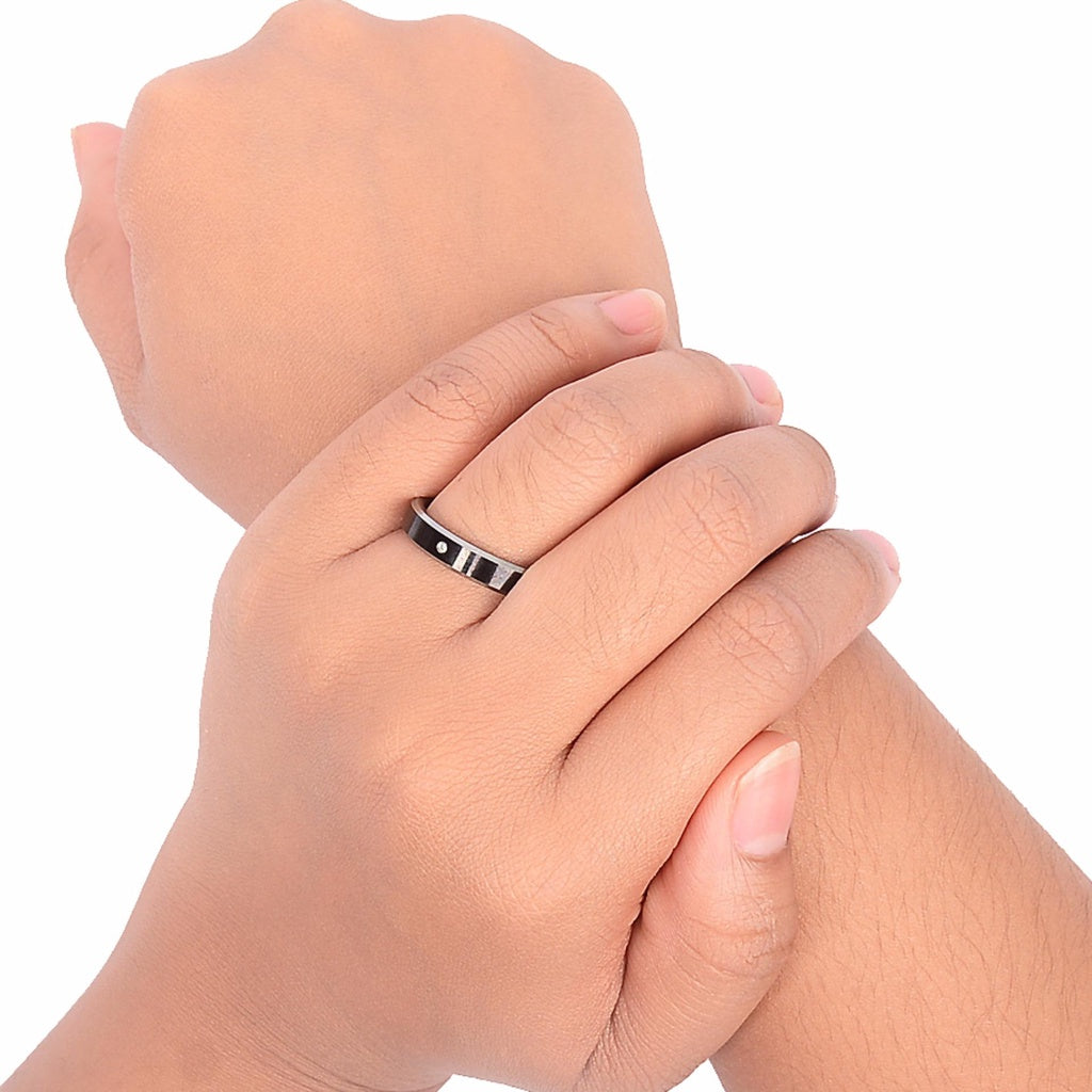 Serene Black Enamel with Diamond Tungsten Wedding Ring | SilverWorks