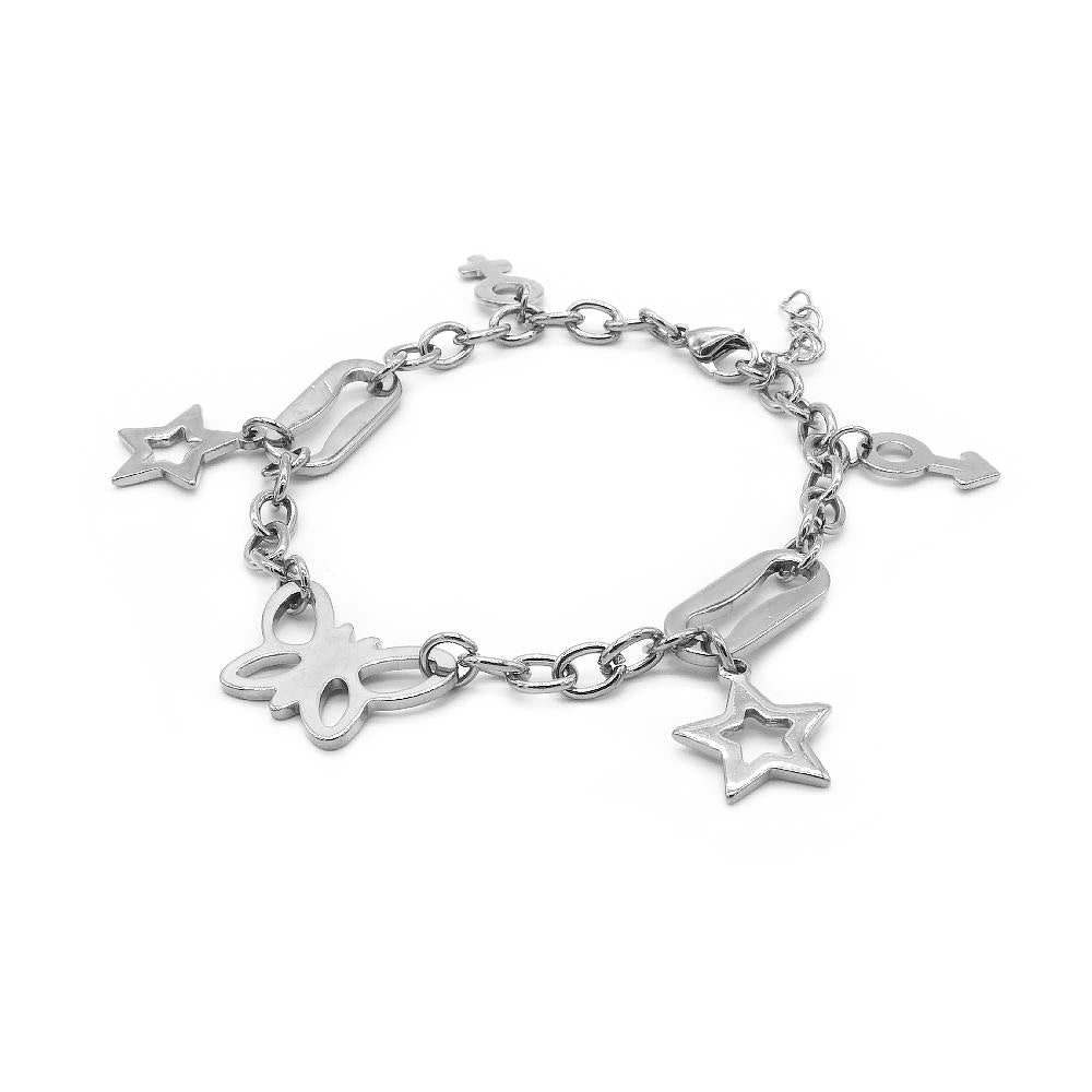 Thren Butterfly & Star Stainless Steel Charm Bracelet | SilverWorks
