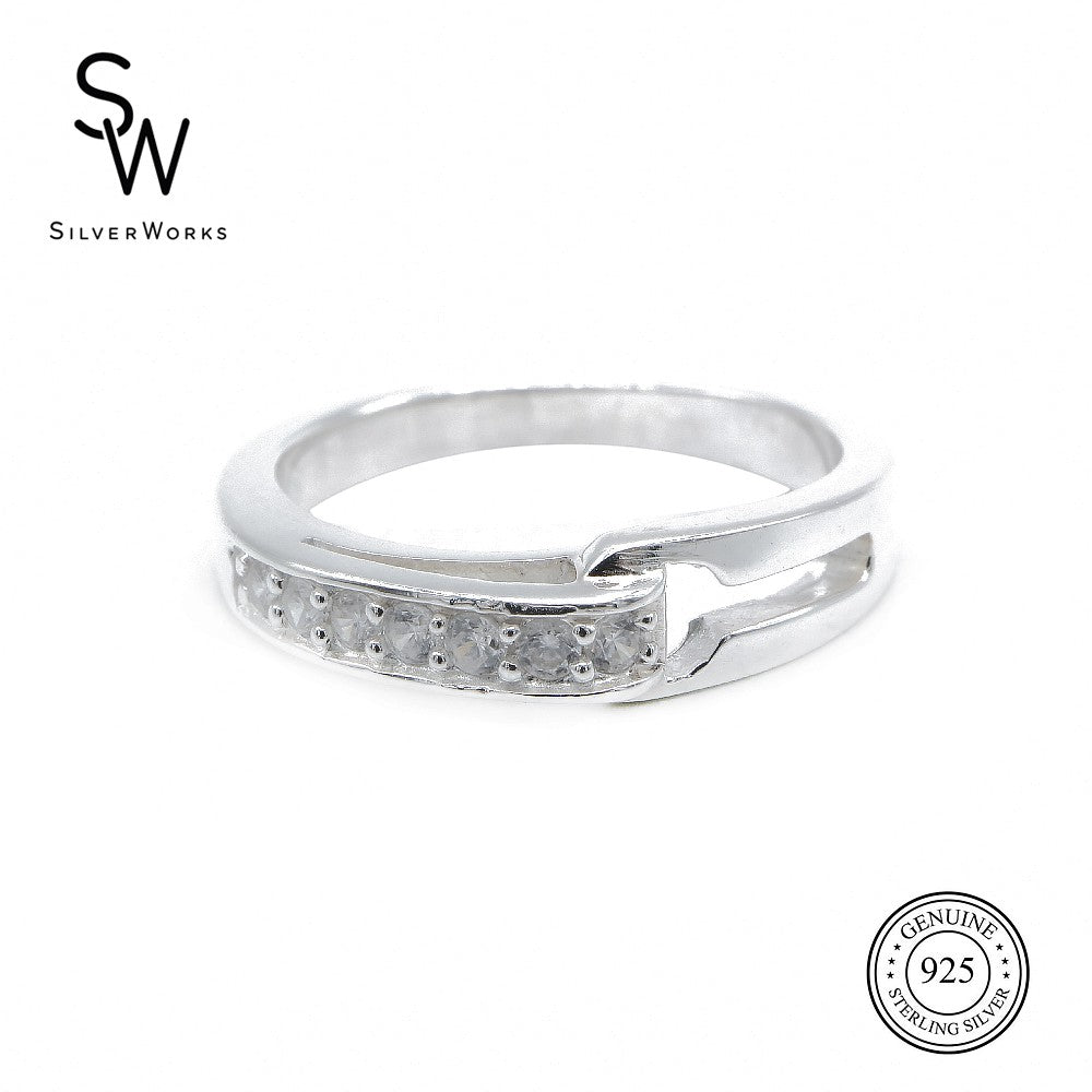 Silverworks R5912 Wedding Band with Simulated Diamonds