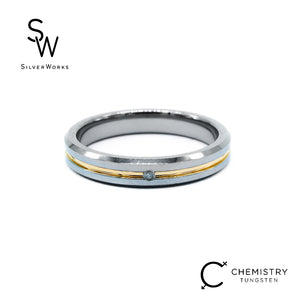 Izumi Grooved Two-Tone Tungsten Ring with Diamond