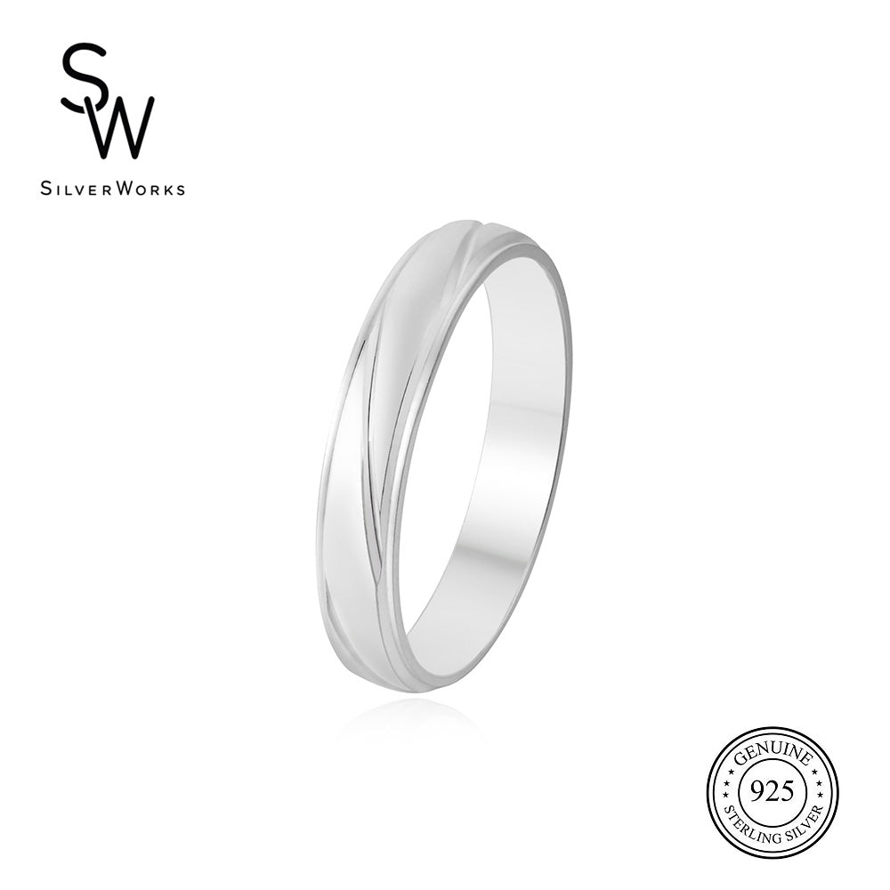 Silverworks Sandblasted Band Ring with Deep Engraved Line Design R4320 / R3706