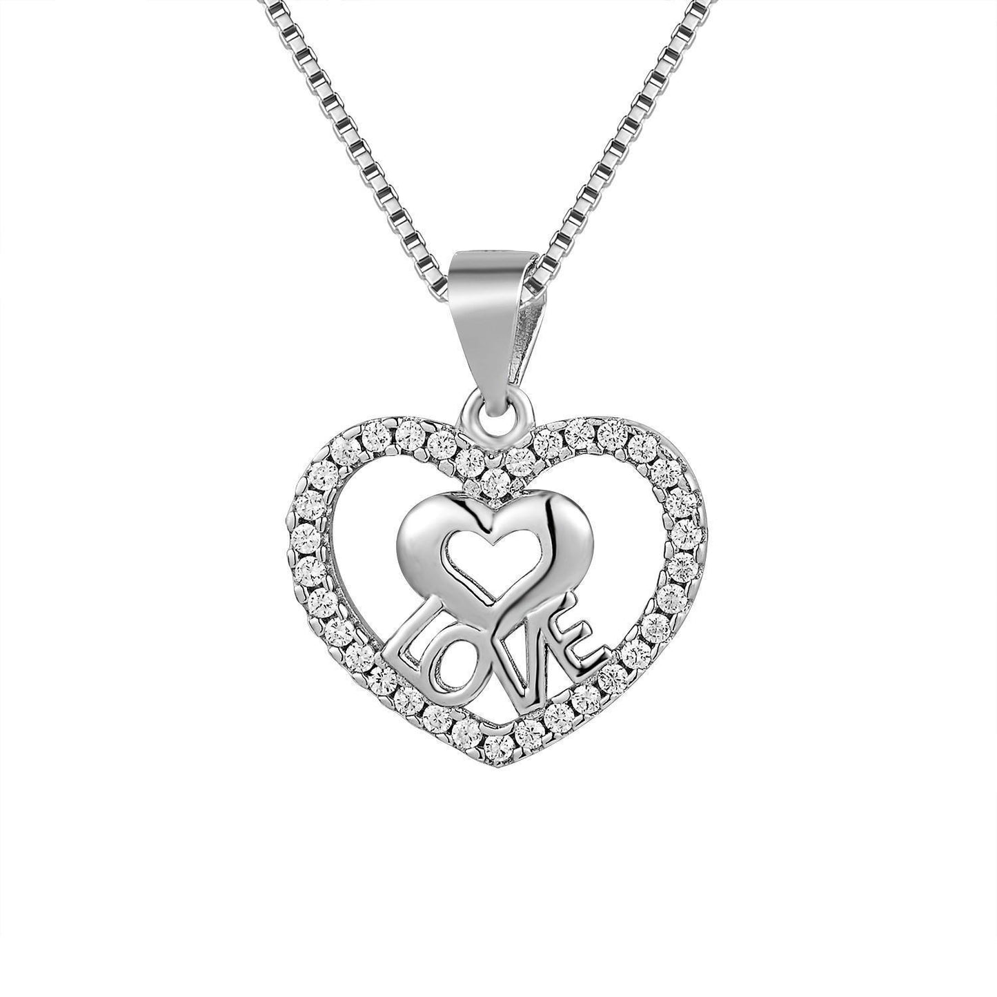 Curtis "Love" in Heart 925 Sterling Silver Pendant Necklace | SilverWorks
