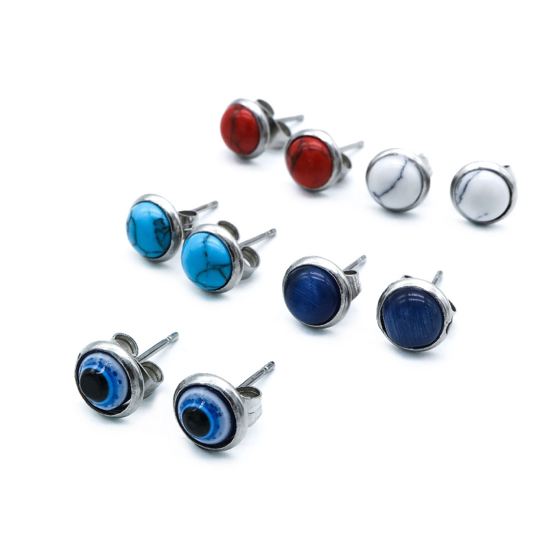 Deia Agate Stone Stainless Steel Stud Earrings Set | SilverWorks