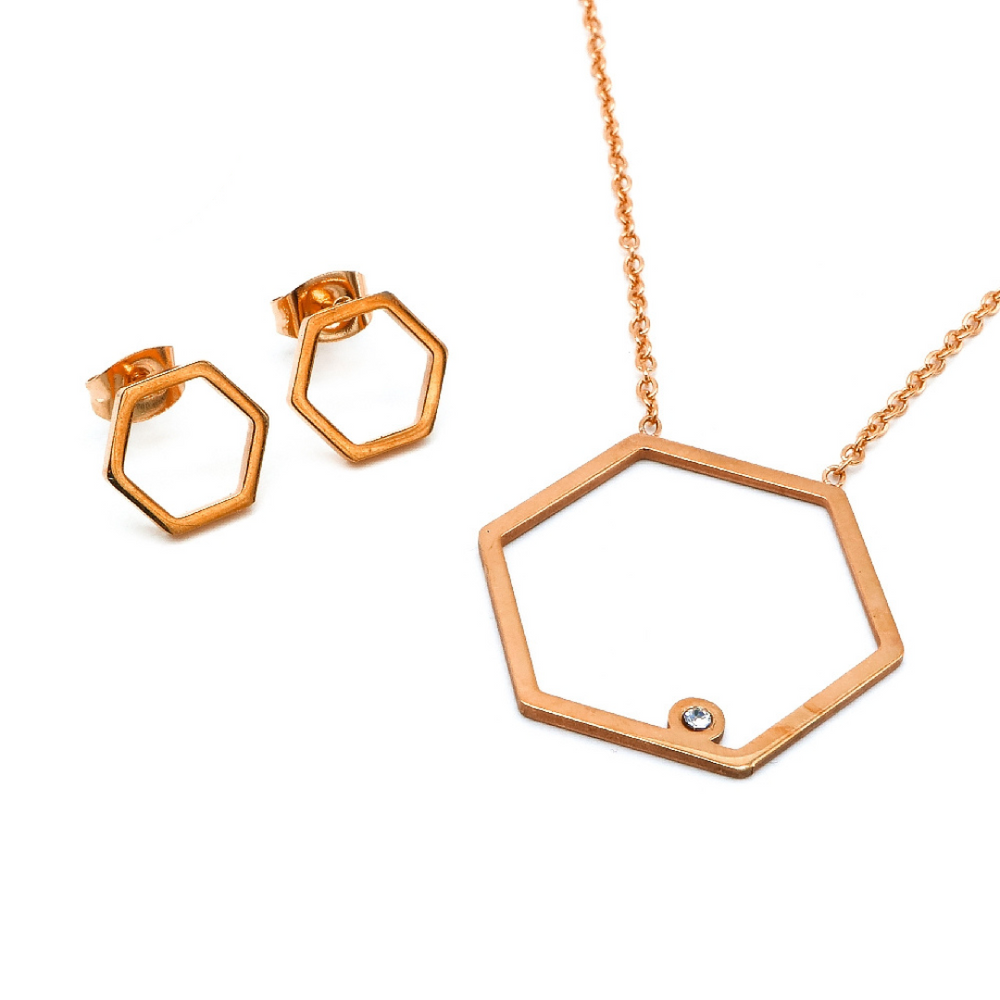 
                      
                        Olga Open Hexagon Stainless Steel Jewelry Set | SilverWorks
                      
                    