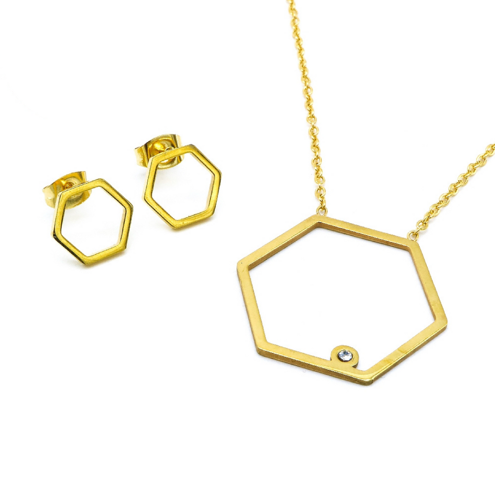 
                      
                        Olga Open Hexagon Stainless Steel Jewelry Set | SilverWorks
                      
                    