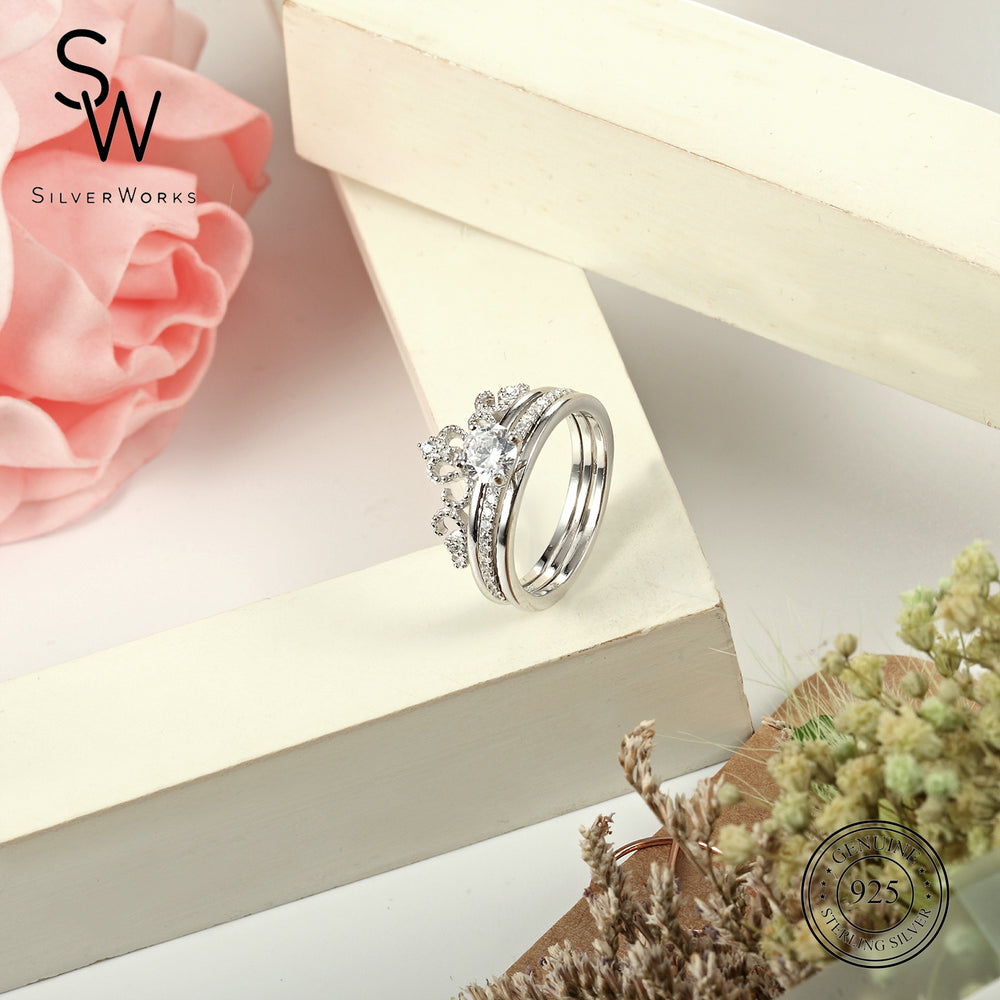 
                      
                        Hope 925 Sterling Silver Crown Ring Set | SilverWorks
                      
                    