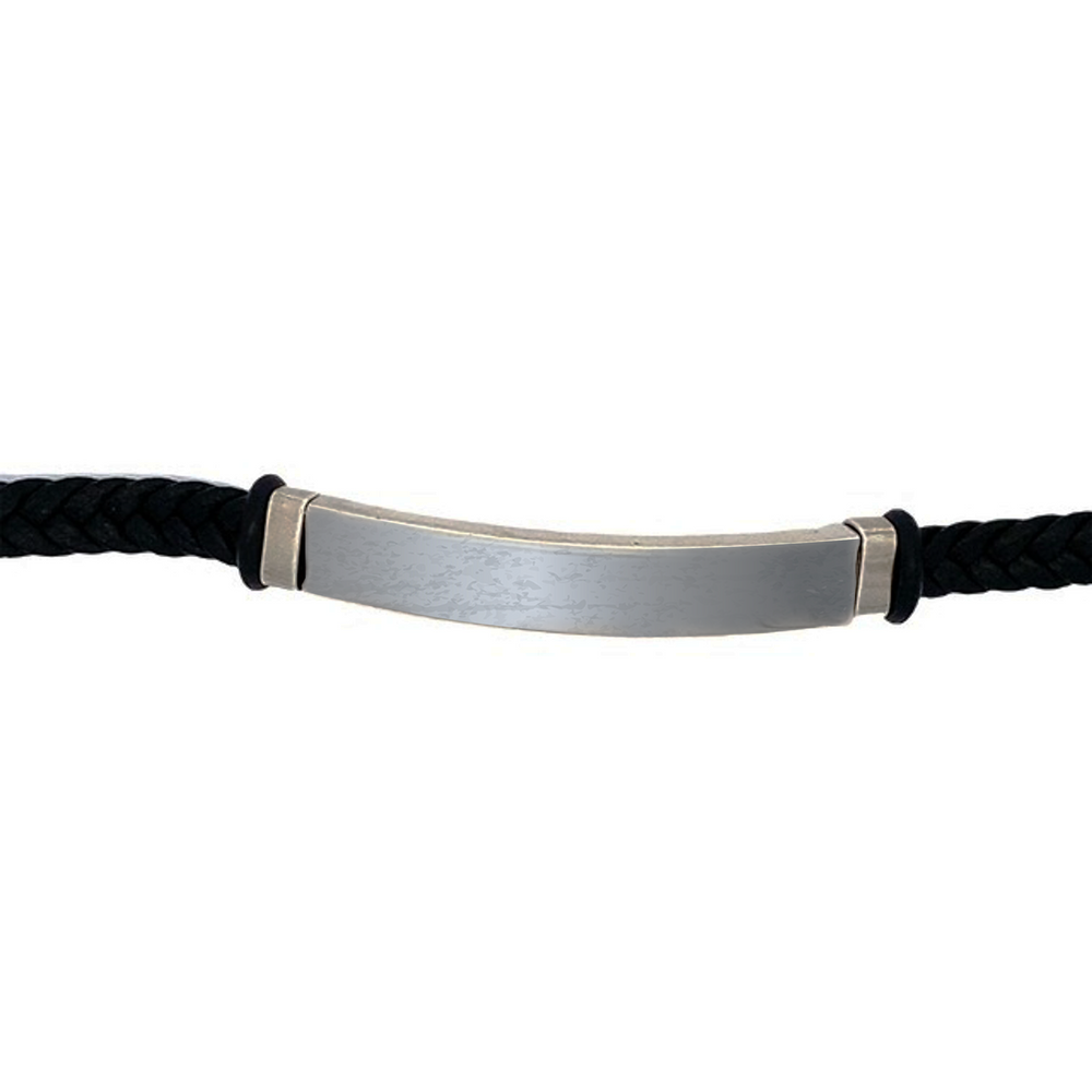
                      
                        Greta ID Bar Stainless Steel in Braided Leather Bracelet | SilverWorks
                      
                    