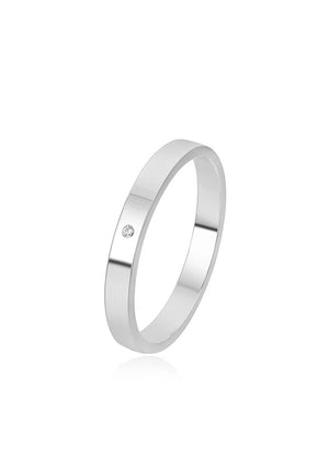 Thin Sandblasted Band Ring w/ Zirconia Stone