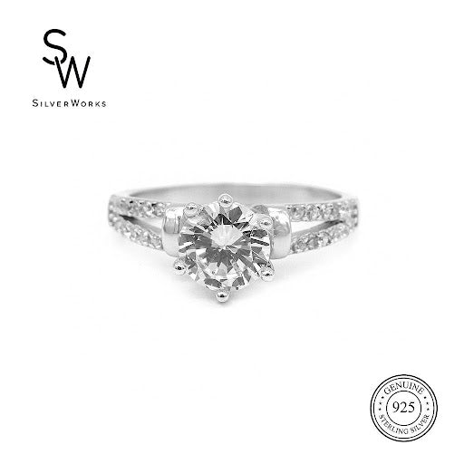 Jenny Brilliant Cut 925 Sterling Silver Engagement Ring | SilverWorks