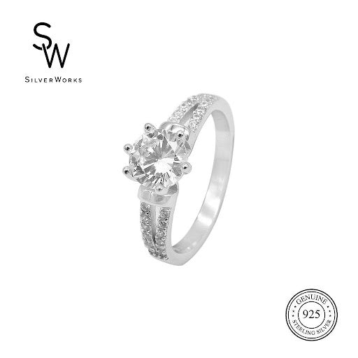 Jenny Brilliant Cut 925 Sterling Silver Engagement Ring | SilverWorks