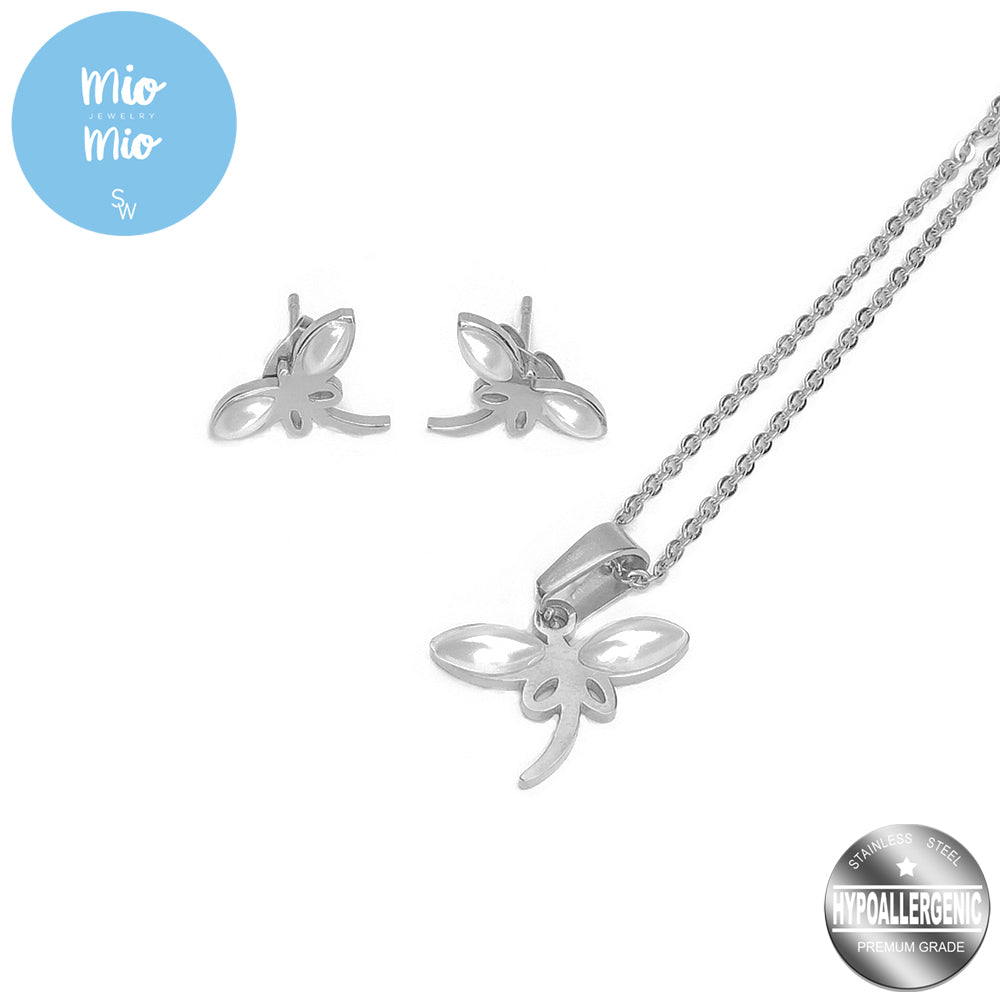 Mio Mio by Silverworks Rice Pearl Dragonfly Earrings and Necklace Set