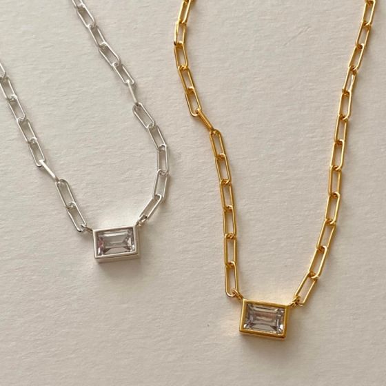 Hazel Geometry Rectangle Silver Necklace