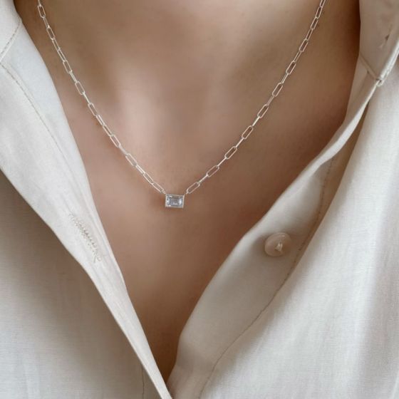 Hazel Geometry Rectangle Silver Necklace