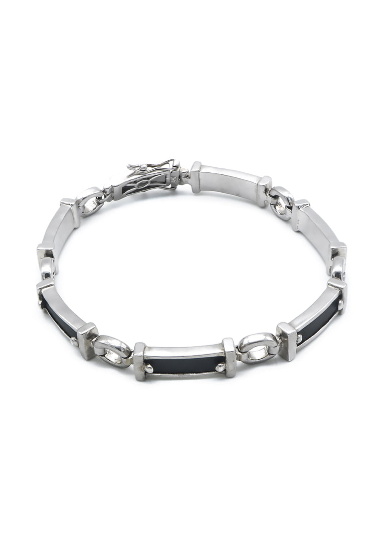 Lawrence Flat Bar ID 925 Sterling Silver Leather Bracelet | SilverWorks