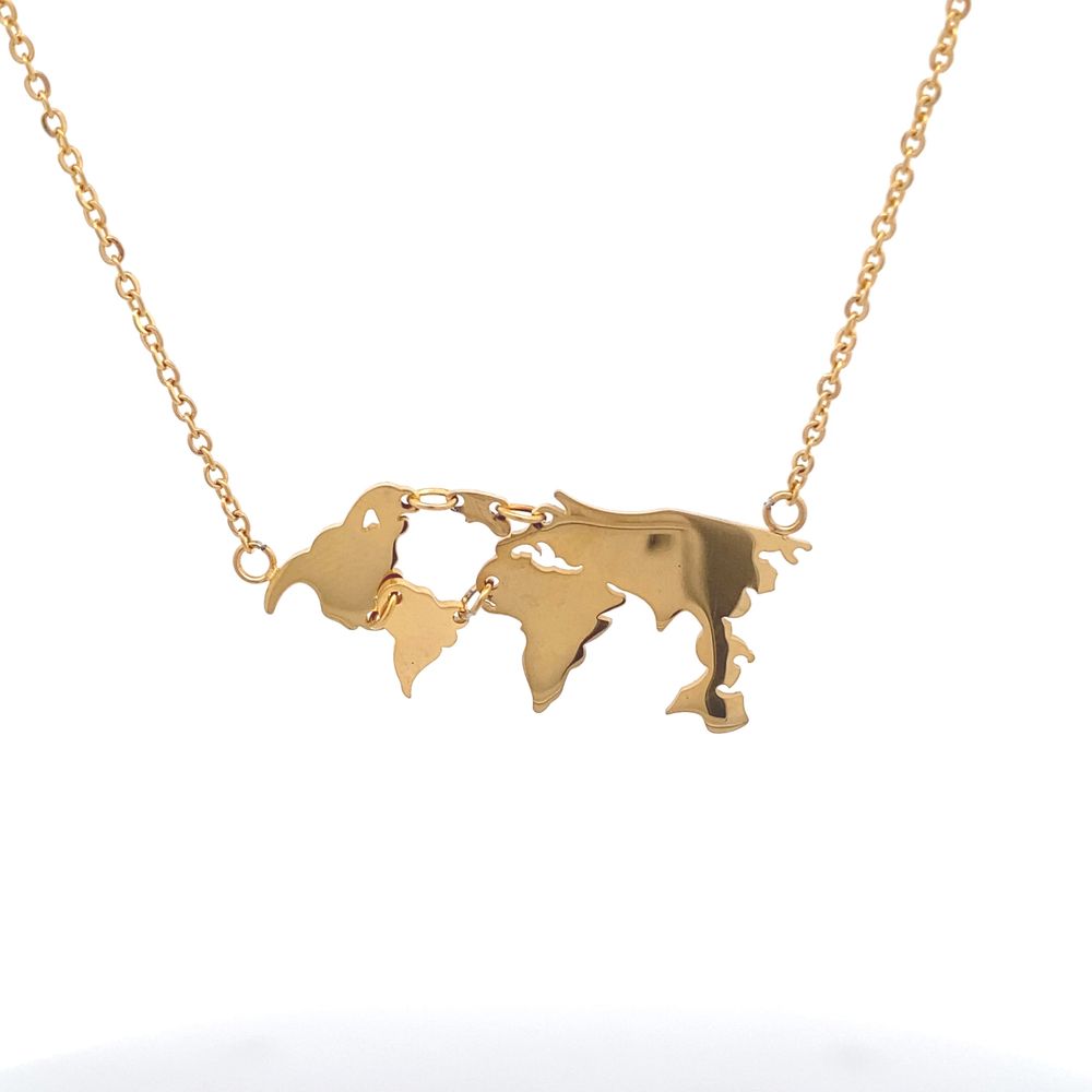 
                
                    Load image into Gallery viewer, Mio Mio by Silverworks Gold World Map Necklace
                
            