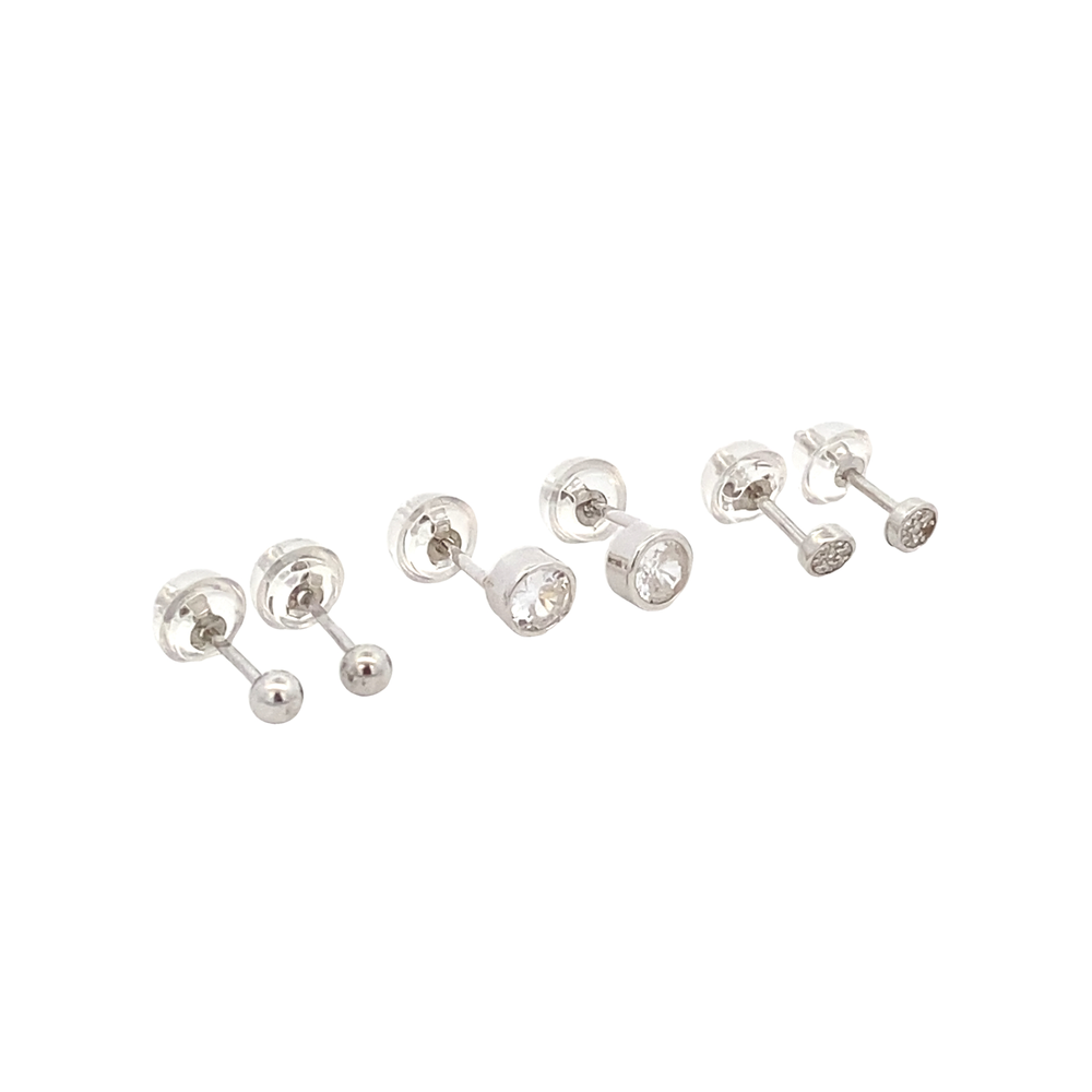Selene Round Dainty Silver Microstud Earrings Set with Cubic Zirconia