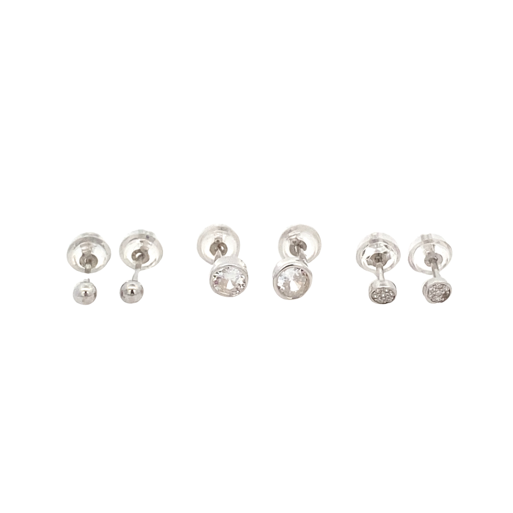 Selene Round Dainty Silver Microstud Earrings Set with Cubic Zirconia