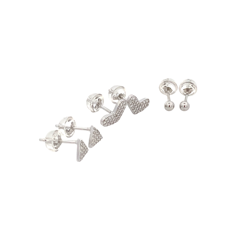 Shahira Silver Microstud Earrings Set Round Heart and Triangle with Cubic Zirconia