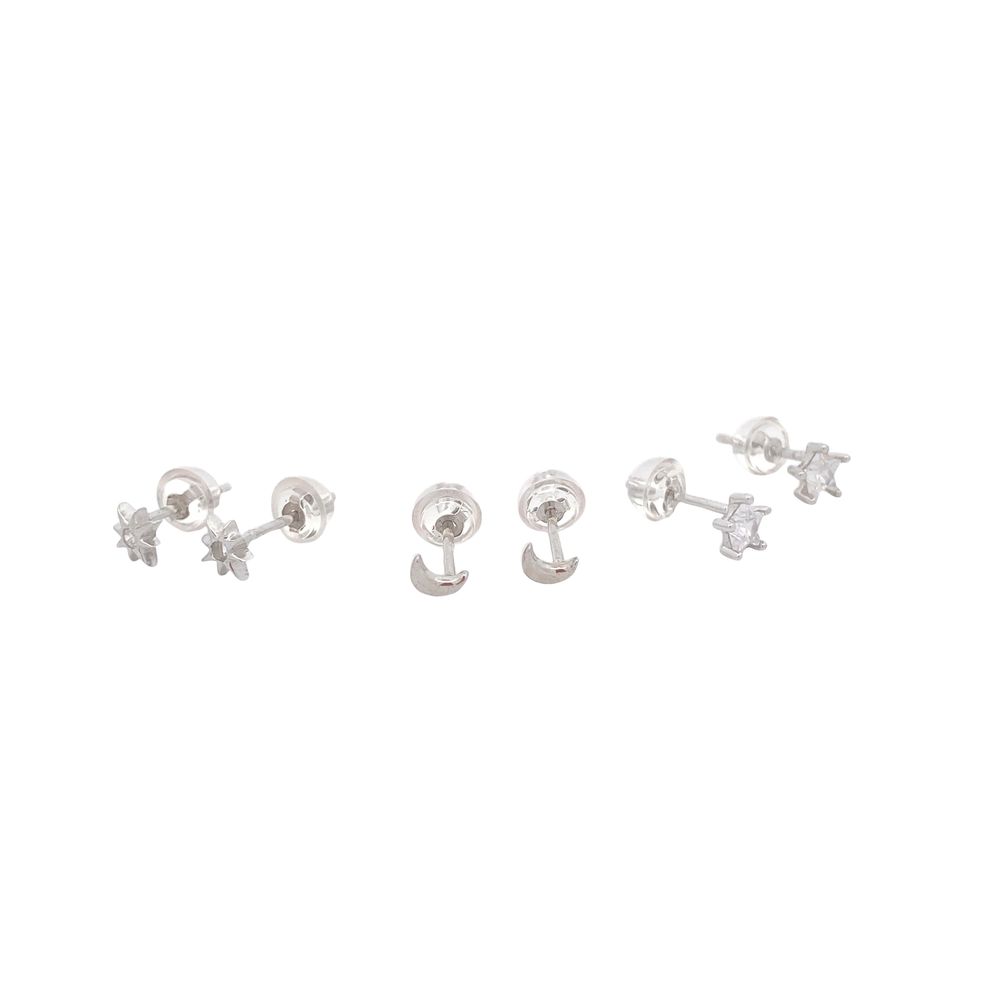 Sandara Silver Microstud Earrings Set Star Moon and Star Light set with Cubic Zirconia