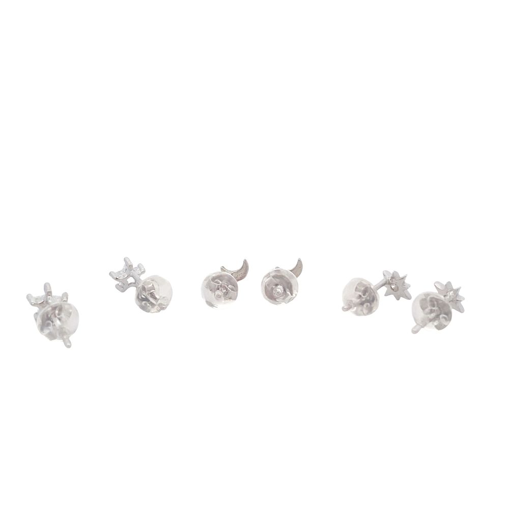 Sandara Silver Microstud Earrings Set Star Moon and Star Light set with Cubic Zirconia