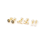 Silverworks Set of Dragonfly, Flower and Pearl Dainty Gold Stud Earrings - MicroStud Collection S738