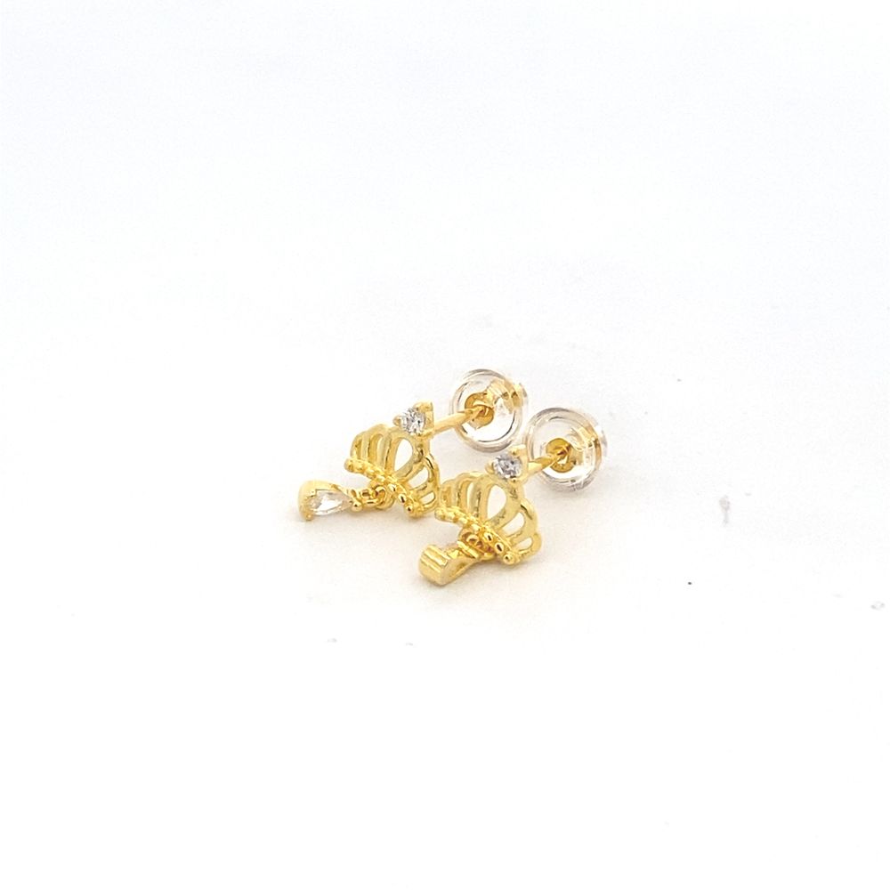 Silverworks Set of Crown, Diamond and Round Dainty Stud Earrings Gold Plated - MicroStud Collection S740