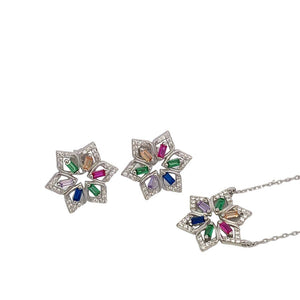 
                
                    Load image into Gallery viewer, Shimmering Silver Earrings and Necklace Set
                
            