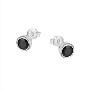 Madelhari Black Onyx Round Bezel Silver Stud Earrings