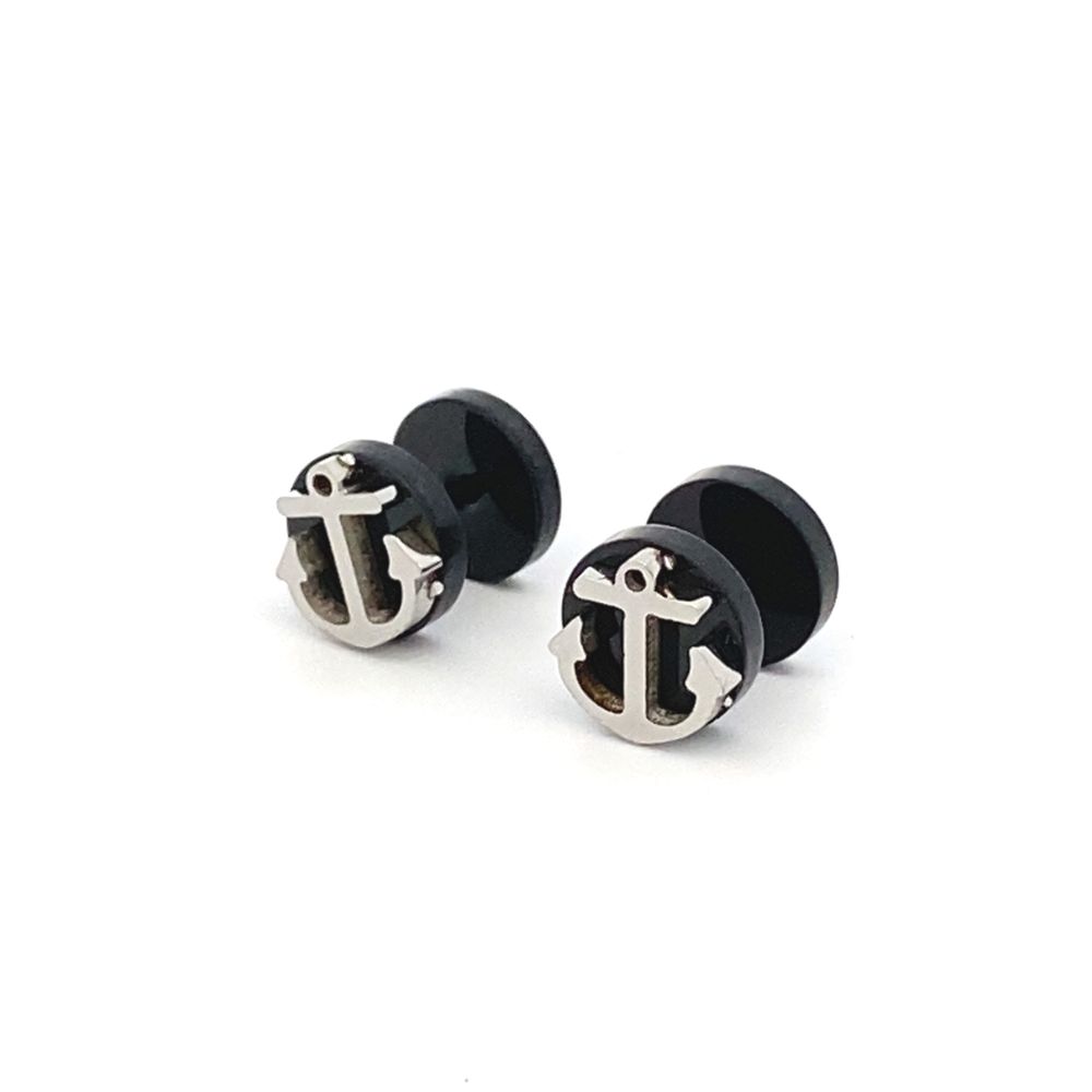 Anchor Faux Tunnel Stainless Steel Stud Earrings | SilverWorks