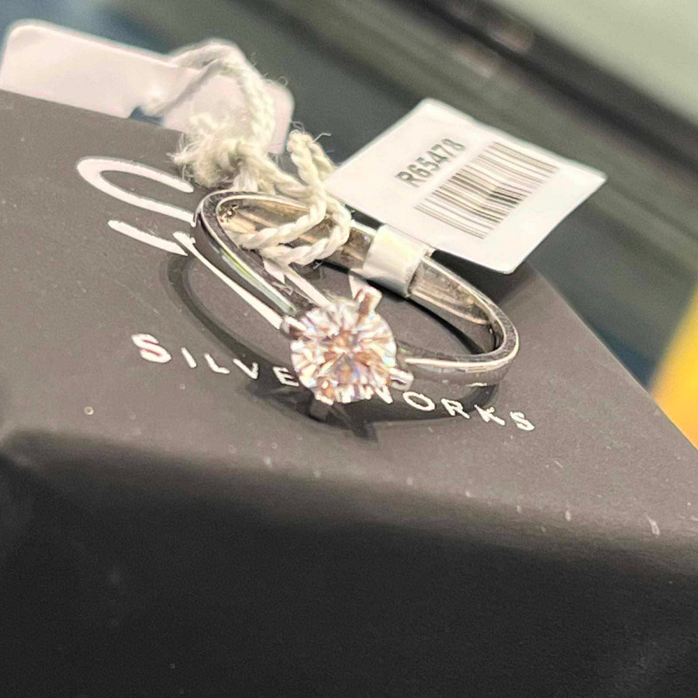 
                      
                        Eloise Brilliant Cut 925 Sterling Silver Engagement Ring | SilverWorks
                      
                    