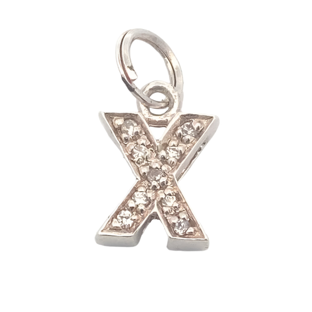 Letter X Pave 925 Sterling Silver Personalized Initial Letter Charm | SilverWorks