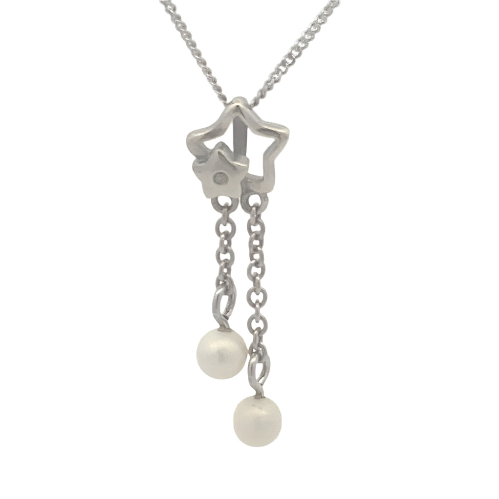 Carina Star with Pearl 925 Sterling Silver Pendant Necklace | SilverWorks