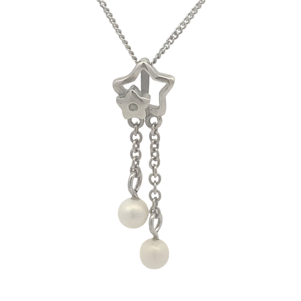 Carina Star with Pearl 925 Sterling Silver Pendant Necklace | SilverWorks