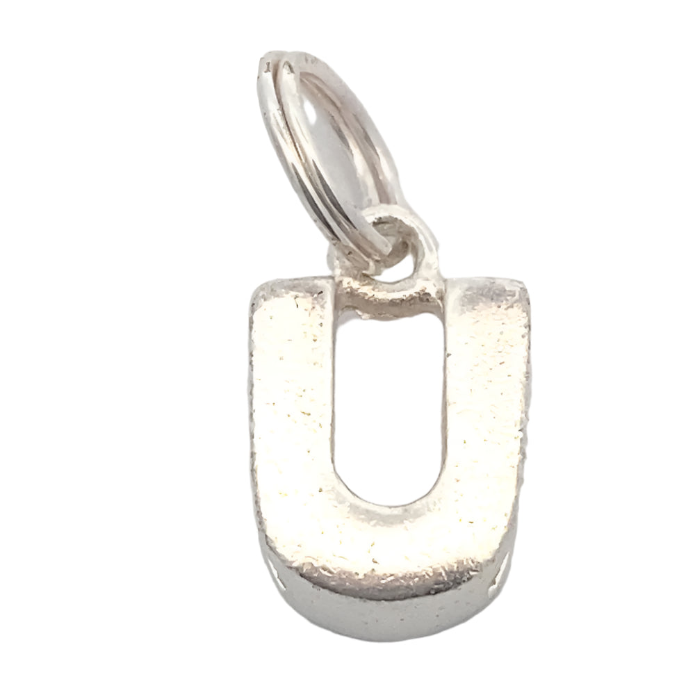Letter U Plain 925 Sterling Silver Personalized Initial Letter Charm | SilverWorks