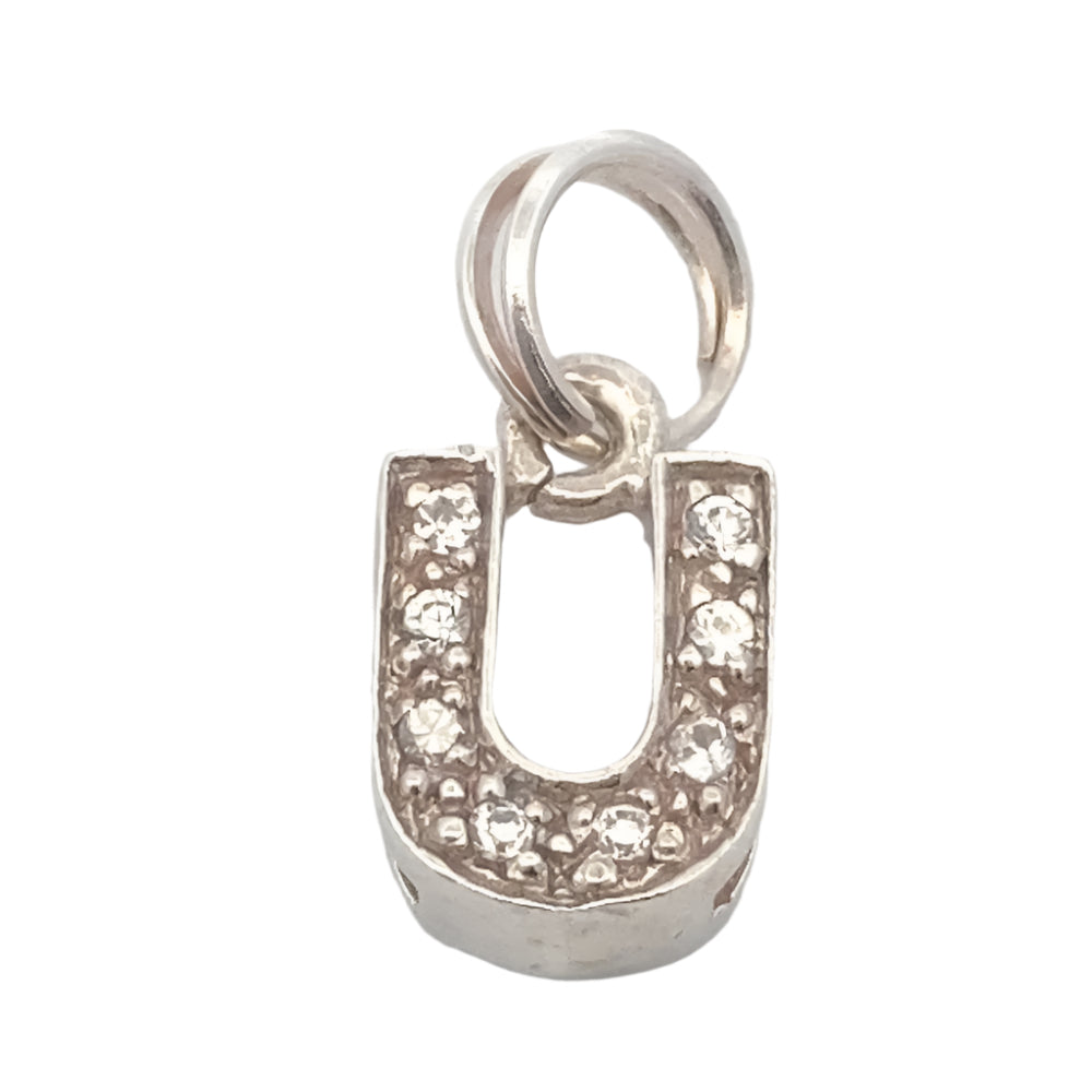 Letter U Pave 925 Sterling Silver Personalized Initial Letter Charm | SilverWorks