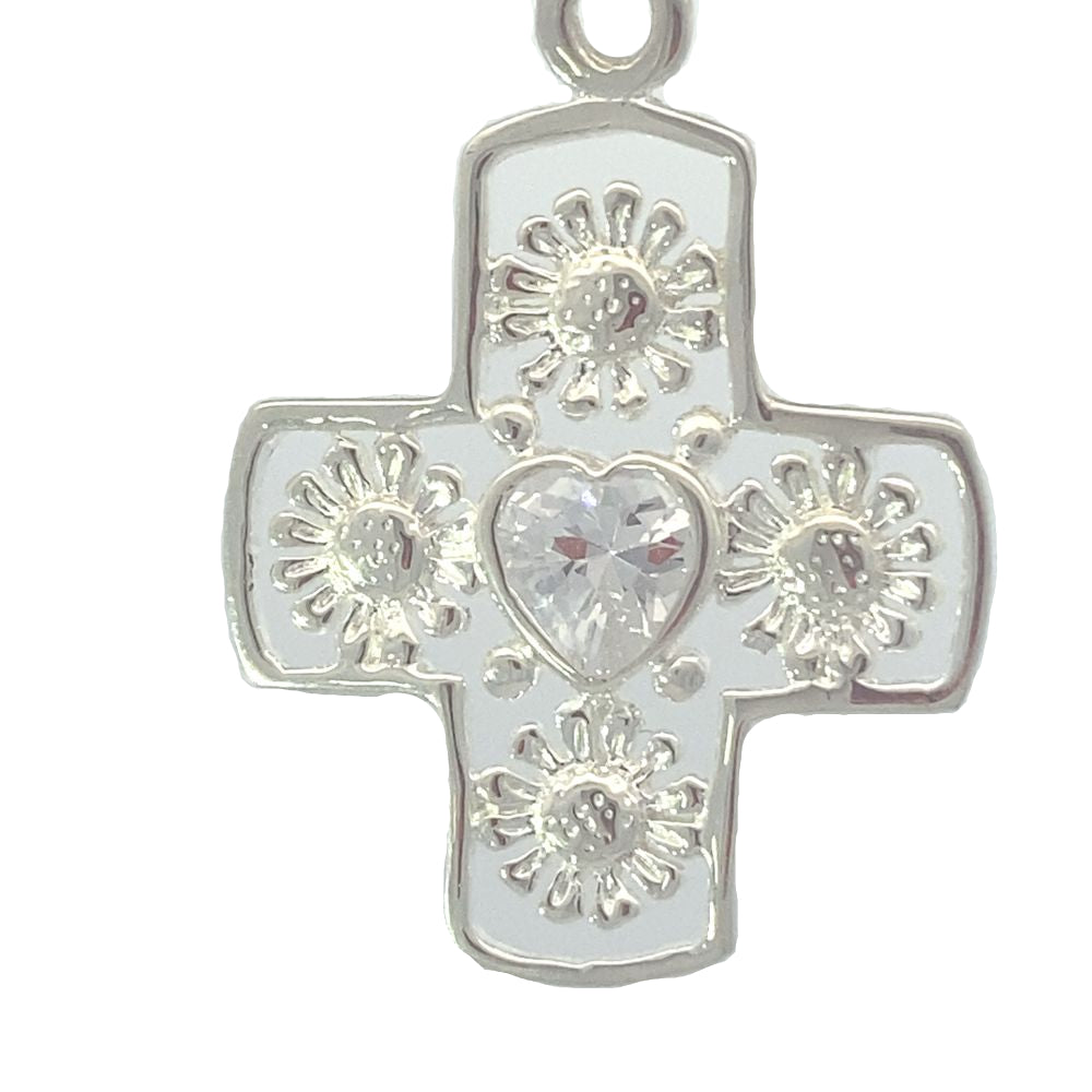 Aster Sunflower & Heart Cross 925 Sterling Silver Charm | SilverWorks