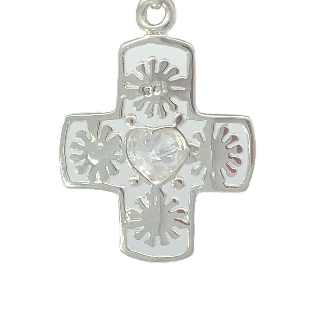 Aster Sunflower & Heart Cross 925 Sterling Silver Charm | SilverWorks