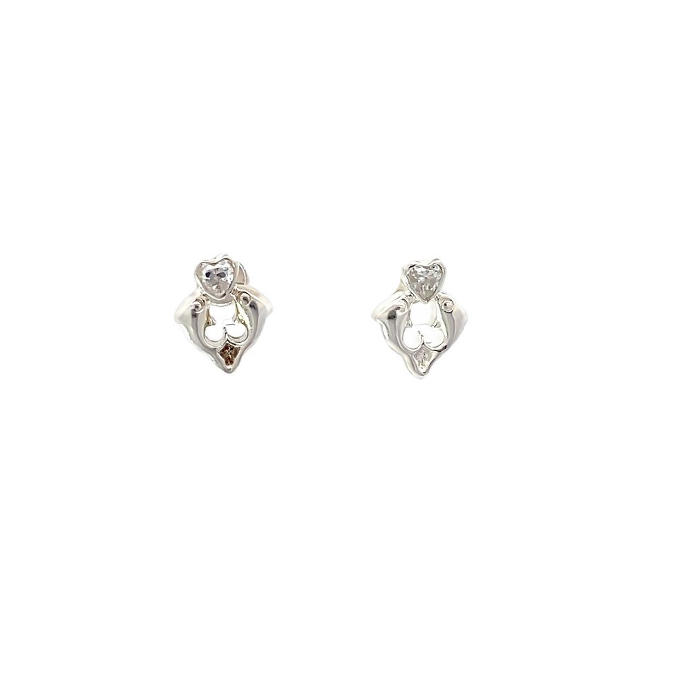 Selena Dolphin Heart 925 Sterling Silver Stud Earrings | SilverWorks